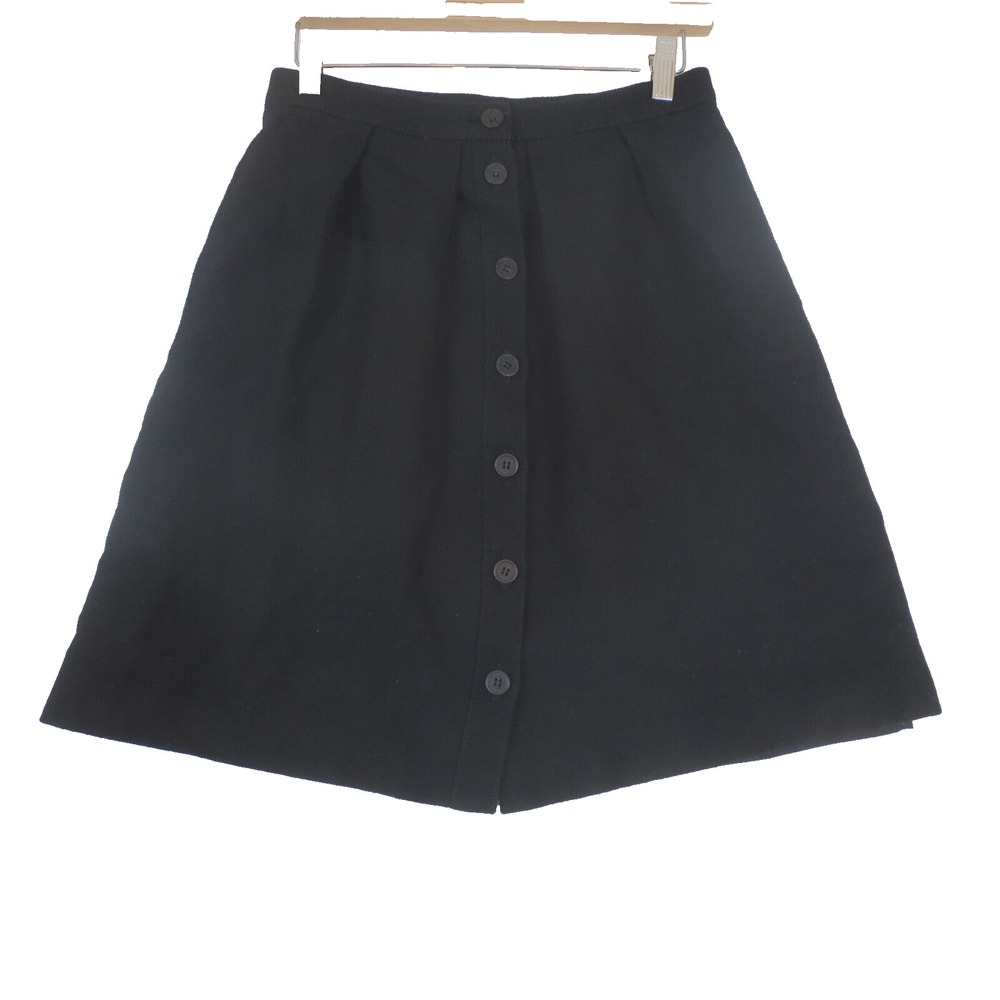 J Crew Double Serge Wool Skirt Womens 6 Black Button Front A Line Knee Length